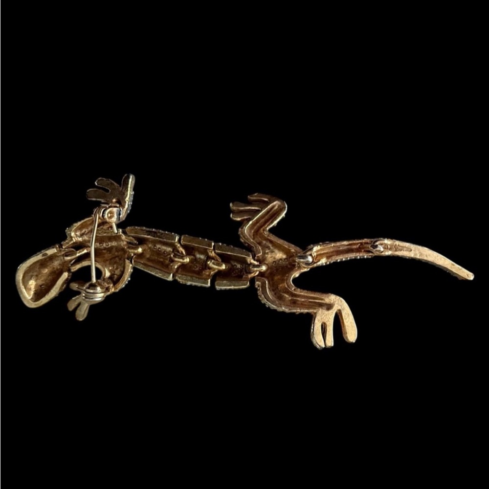 Vintage Articulated 4" Gold-Tone Lizard / Gecko Brooch Pin - Picture 4 of 8